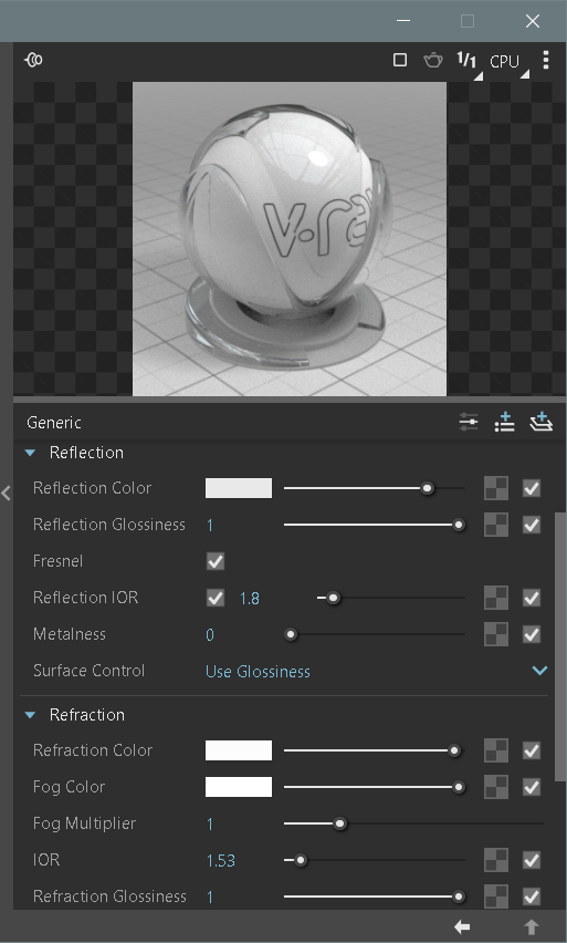 V-ray Glass material settings