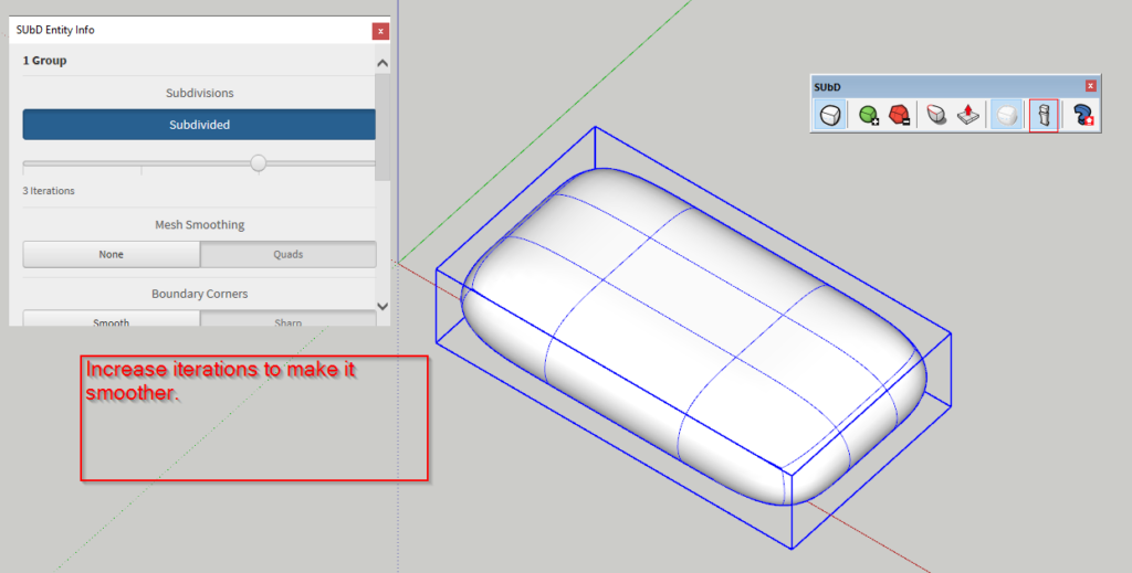 Create a pillow |Increase Iterations to make edges smoother | Sub D Plugin | Sketchup